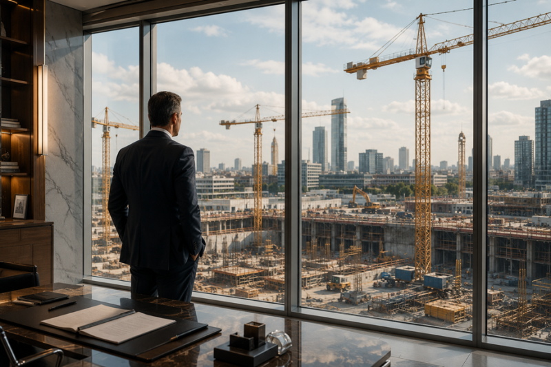 Manager blickt auf Baustelle 2